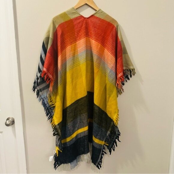 Anthropologie By Anthropologie – Colorful Striped Wool Blend Fringe Ruana Poncho - Picture 6 of 16